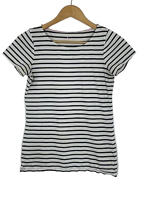 #ad Boden Womens Striped Crew Neck Tee Size 4 White Navy Blue Short Sleeve $8.99