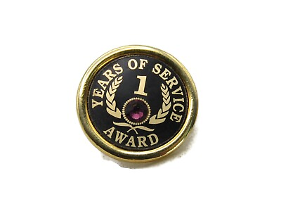 #ad 1 Years Of Service Award Pin Purple Rhinestone Black amp; Gold Tone $8.99