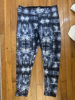 #ad Spalding Cropped Black White Athletic Pants Leggings Size L Moisture Wicking $9.77