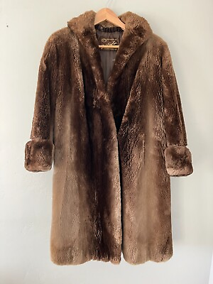 #ad 1960#x27;s Todd Fur Co. 41quot; Sheared Phantom Beaver Fur Demi Buff Coat Sz Large SOFT $359.00