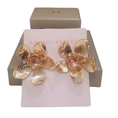 #ad RACHEL PARCELL GOLD PLATED PINK CRYSTAL BIG FLOWER STUD EARRINGS NWT $23.99