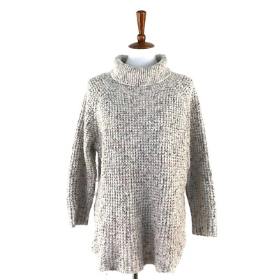 #ad Women#x27;s Gray Free People Chunky Knit Mock Turtleneck Sweater sz M $56.00