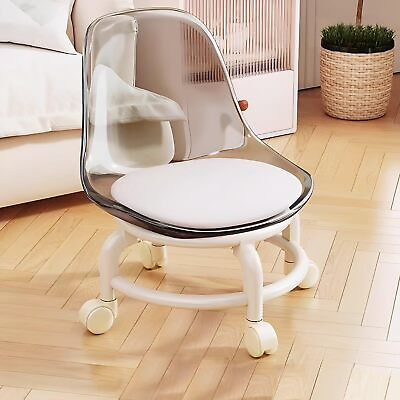 #ad Low Rolling Stool with Back Support Acrylic Chair with Wheels and Cushion fo... $57.49