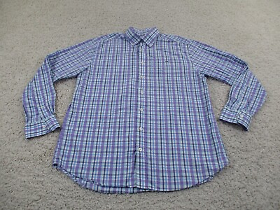 #ad Vineyard Vines Shirt Mens Large Blue Purple Plaid Button Long Sleeve Slim Cotton $17.50