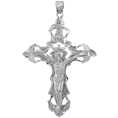 #ad Men#x27;s Solid Silver Extra Large INRI Jesus Christ Crucifix Cross Pendant $239.99
