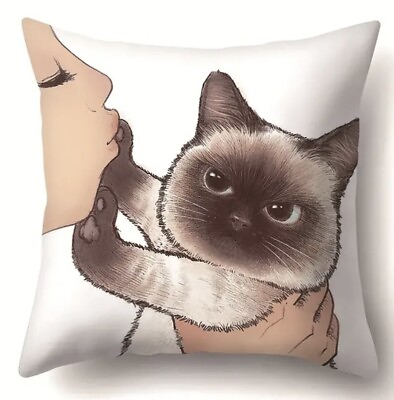 #ad Siamese Cat Throw Pillow Cover 18x18 $10.00