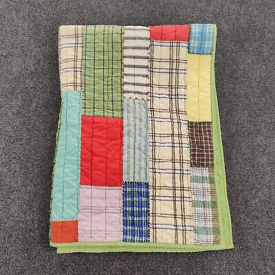#ad Pottery Barn Kids Quilt Blue Red Crib Plaid Patchwork Cotton Country Nautical $35.95
