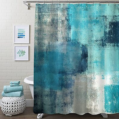 #ad MitoVilla Teal Blue Shower Curtains for Modern Abstract Bathroom Decor Turquois $51.32
