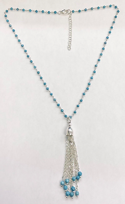 #ad QVC Italian Silver Sterling Blue Howlite Gemstone Tassel Necklace $69.99