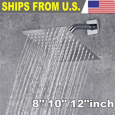 #ad 8quot;10quot;12quot; Stainless Steel Square Rainfall Shower Head High Pressure Top Sprayer $9.81
