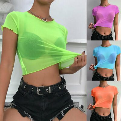 #ad Women Sexy Mesh Top Sheer See Through Crop T Shirt Blouse Tee Tops Casual US * $4.30