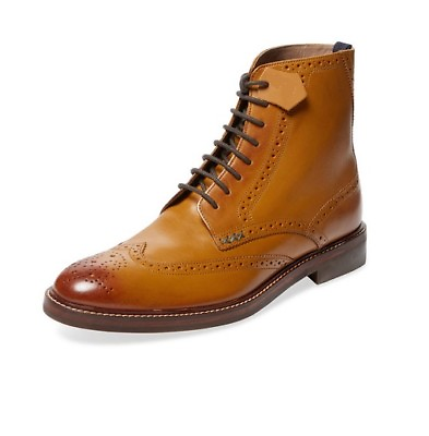 #ad Handmade Men Tan color wing tip brogue marching boots Men ankle leather boots $147.90