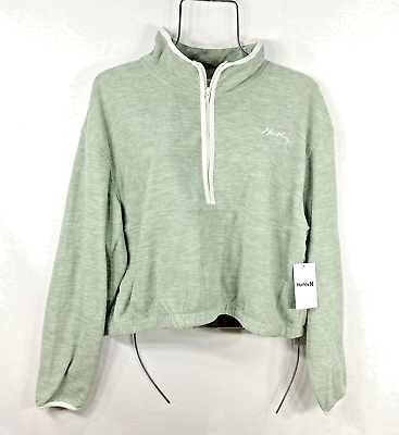 #ad Hurley Women#x27;s L Soft Spring Green Half Zipper Sweatshirt Pullover Top NWT $24.99