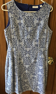 #ad New York amp; Company Womens Blue Sleeveless Lace A Line Dress Size 10 Back Zip $17.50