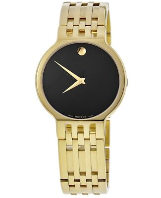 #ad New Movado Esperanza Black Dial Gold Tone Stainless Steel Men#x27;s Watch 0607148 $424.00