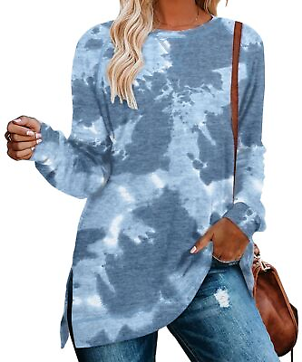 #ad NILOUFO Womens Long Sleeve T Shirts Casual Blouses Trendy Tops Side Split $15.25