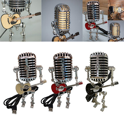 #ad Retro Microphone Robot Desk Lamp Holding Guitar Statue Cool Craft Ornament Decor $16.89