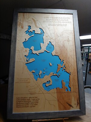 #ad Webster Lake MA Laser Cut Wood Map Wall Art Chargoggagoggmanchauggagogg $417.49