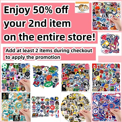 #ad 50 Pcs Stickers NFL MLB NBA Soccer Teams LOGO Sports quot; Buy One get 2nd 50% Off quot; $6.95