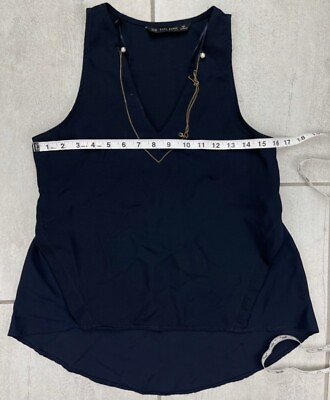 #ad Zara Basic Womens Tank Top Blue V Neck High Low Chain Pullover Blouse XS $6.49