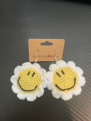 #ad Handcrafted Crochet Smiley Face Earrings $15.00
