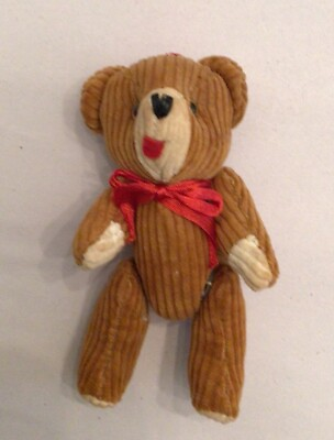 #ad Vintage Jointed Corduroy Teddy Bear Ornament Plush Brown 4”t $14.00