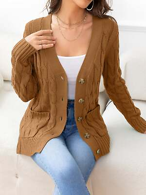 #ad Chunky Cable Knit V Neck Cardigan $50.00