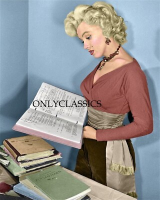 #ad 1956 SEXY BUSTY MARILYN MONROE READING SCRIPTS 8X10 COLOR PHOTO PINUP CHEESECAKE $14.41