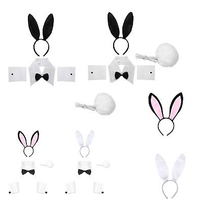 #ad Bunny Costume Set Rabbit Ears Headband Bow Tie Cuff and Tail Accessories Kit $10.66