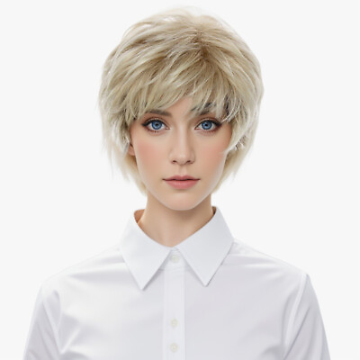 #ad Women#x27;s Charm Wig Short Blonde Mix Curly Ladies Hair Wig Full Wigs Wig Cap US $15.55