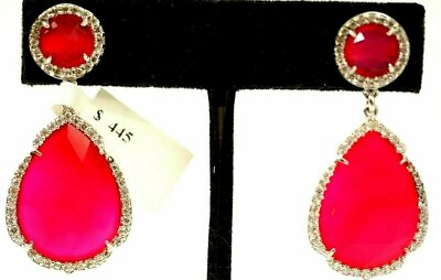 #ad Beautiful Red Agate amp; 114 Stone Cubic Zirconia Earrings Sterling Silver $445 $124.00