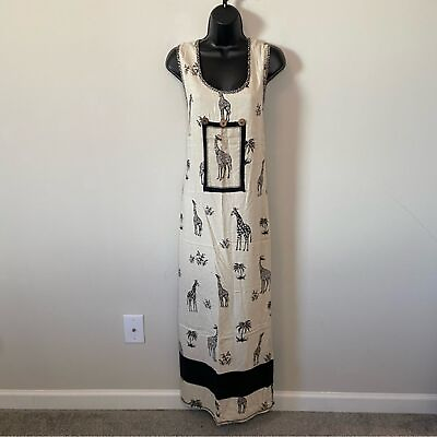 #ad Novelty Giraffe Palm Tree Safari Print Maxi Dress Size 16 Beach Resort $85.00