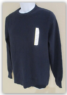 #ad Mens Textured Crew Neck long sleeve sweater NAVY SMALL Cotton Blend Breathable $15.00