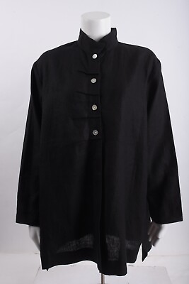 #ad Christopher Calvin Womens Blouse Shirt Oversized M Black Linen Top Mock Neck NWT $35.99