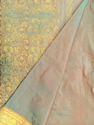#ad Vintage Indian Pure Silk Saree Hand Woven Sari South Silk Textile Wrap PSS11911 $35.99