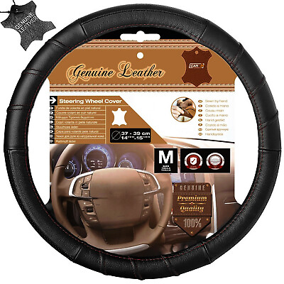 #ad 15quot; Steering Wheel Cover Genuine Leather Black Red Stitch Steering Wheel Cover $22.95