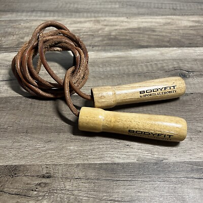 #ad Bodyfit By Sports Authority Leather Jump Rope Vintage Skip Rope Wood Handles $19.95