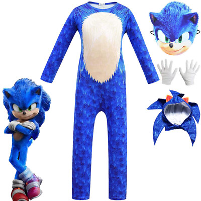 #ad Halloween Boys Sonic Hedgehog Hat Jumpsuit Kids Cosplay Costume Fancy Dress Suit $28.49