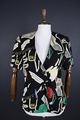 #ad LAUREL Multicolor Designer Print Lightweight Short Sleeve Blazer Jacket Size 40 $104.99