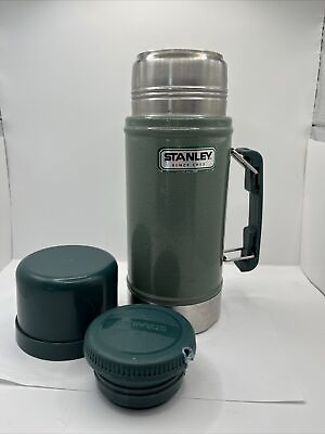 #ad Vintage Green Stanley Thermos Bottle Three Piece Insulated Vacuum 24 Ounce $23.70