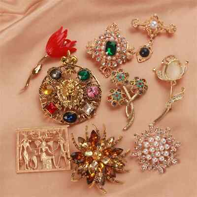 #ad Vintage Crystal Flower Brooch Elegant Luxury Corsage Pin Retro Lion Brooches Pin $5.39