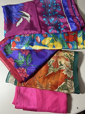#ad Scarf Lot of 5 Vintage Silk Scarves Floral and Geometric And Solid $21.99