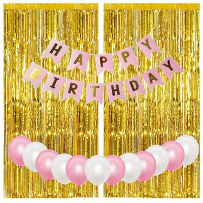#ad Happy Birthday Decorations Set Foil Banners Balloons Party Supplies Home Decor $27.99