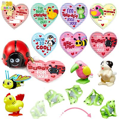 #ad 28 PCS Valentines Wind up Toy with Cards for Kids Valentines Party Favors $31.99