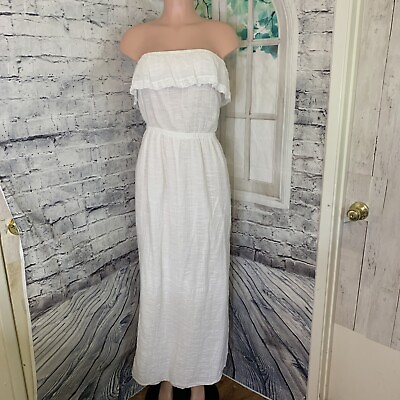 #ad Old Navy Women#x27;s Maxi Long Strapless Dress SZ Medium White Beach Ruffle Cotton $23.39