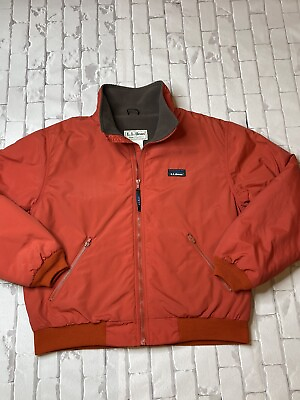 #ad Vintage L.L. Bean Mens Warm up Jacket Orange Full Zip Fleece Lined Coat Large L $49.95