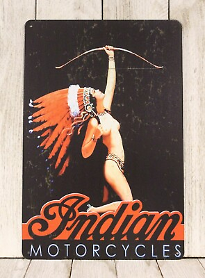 #ad Indian Motorcycles Tin Metal Sign Vintage Style Ad Sexy Pinup Girl Chief XZ $10.97
