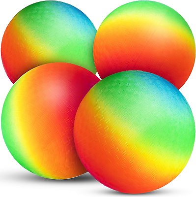 #ad Bedwina Rainbow Playground Balls 8.5Inch Pack of 4 Rubber Bouncy Inflatable $21.84