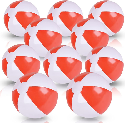 #ad 10 Inch Red amp; White Beach Balls for Kids Pack of 12 Inflatable Summer Toys $21.34