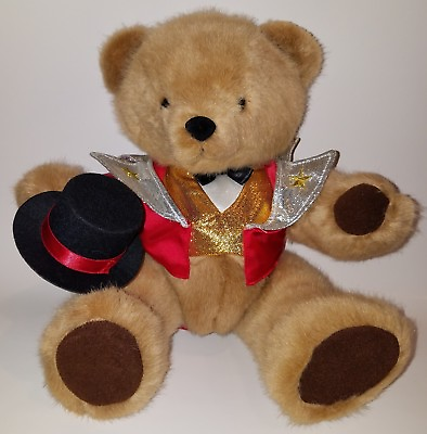 #ad VTG Dakin Brown Teddy Bear Plush 15quot; Jointed 1991 Magician Hat Red Ringmaster $29.71